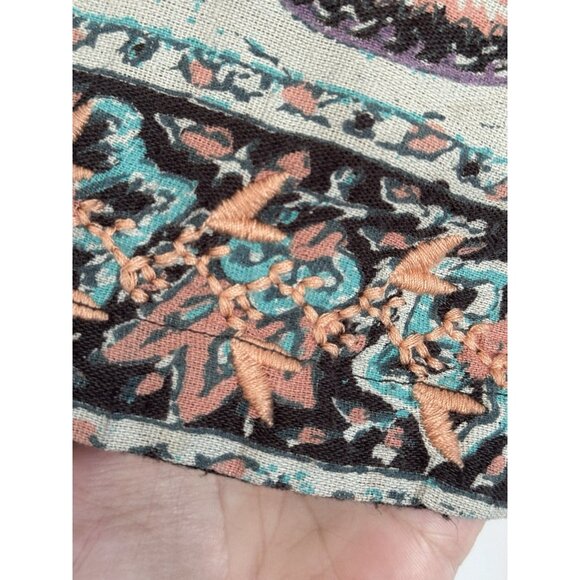 Free People Bandana Bandit Embroidered Peasant Top Size 6 Black Boho Festival - Picture 7 of 15